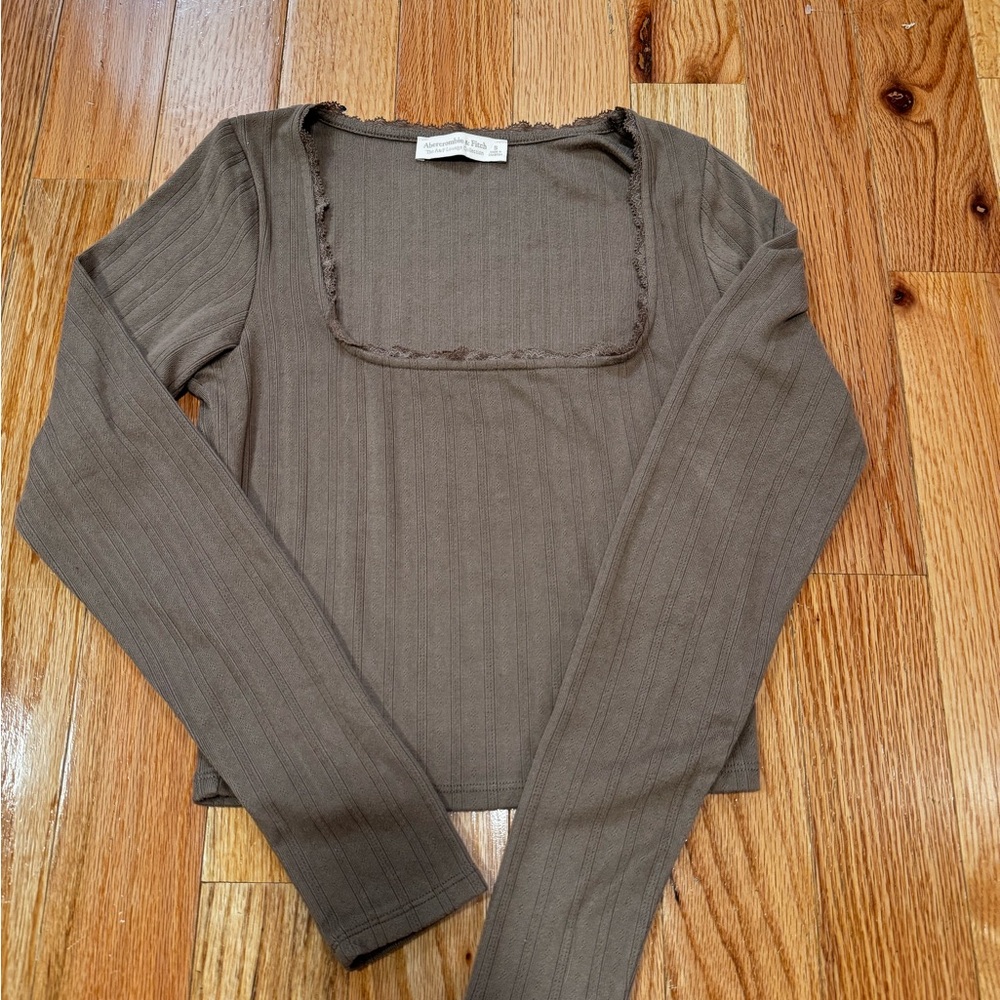 Abercrombie & Fitch Ribbed Square Neck Long Sleeve Top - Brown
